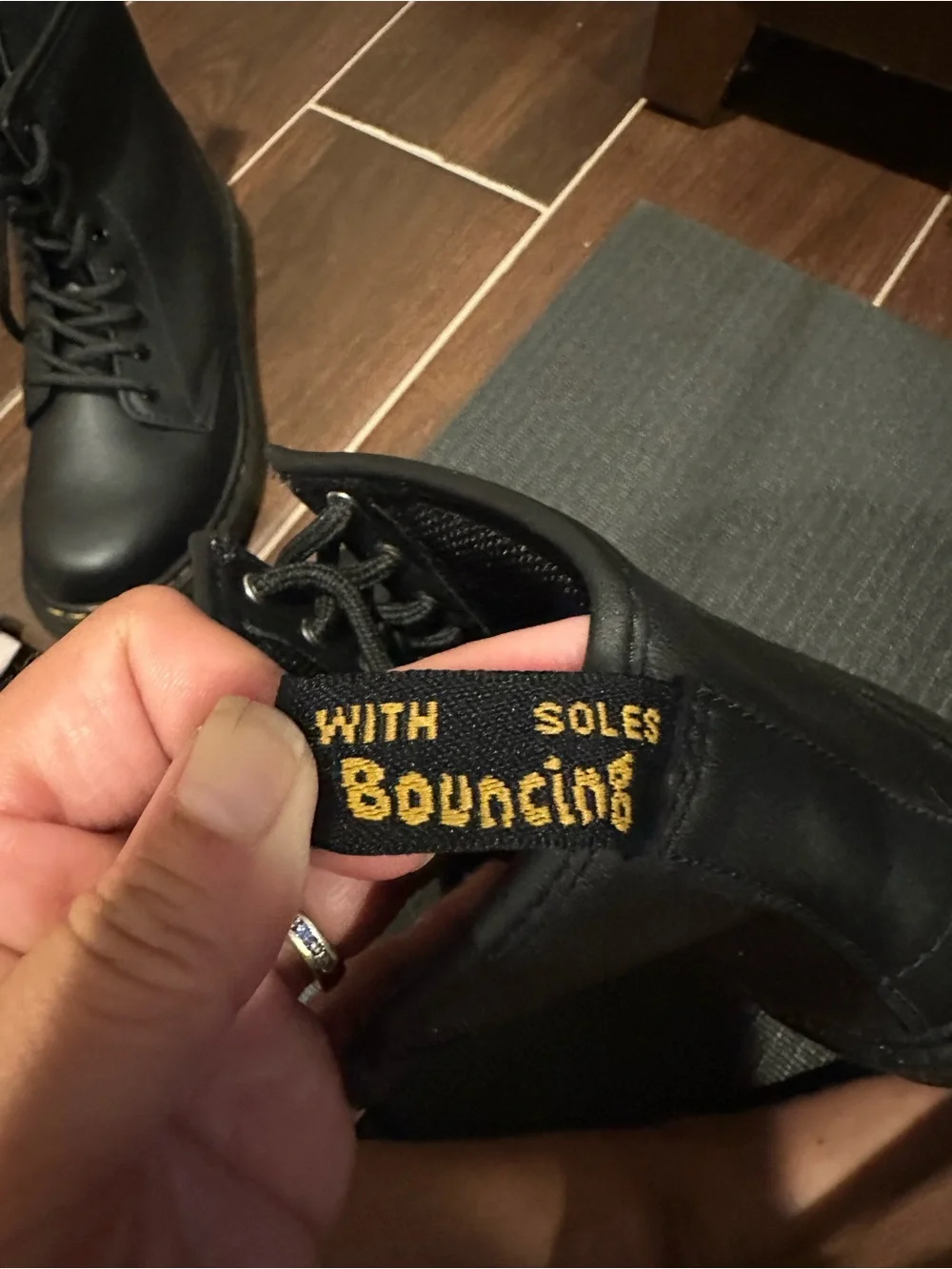 Dr. Martens Kids Black Lace-Up Boots with Yellow Stitching